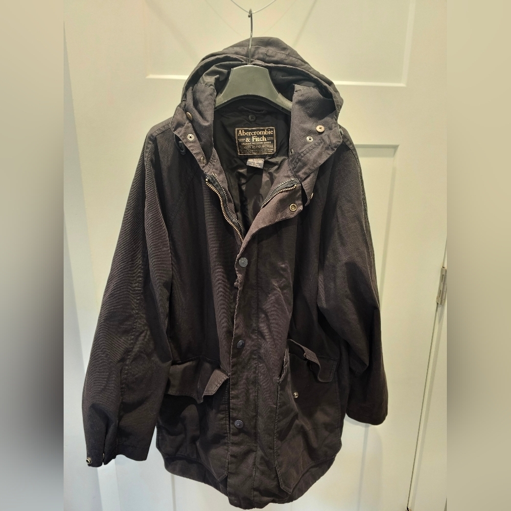 Abercrombie & Fitch Outdoor Jacket Black Hooded Rugged Utility Coat Size Small